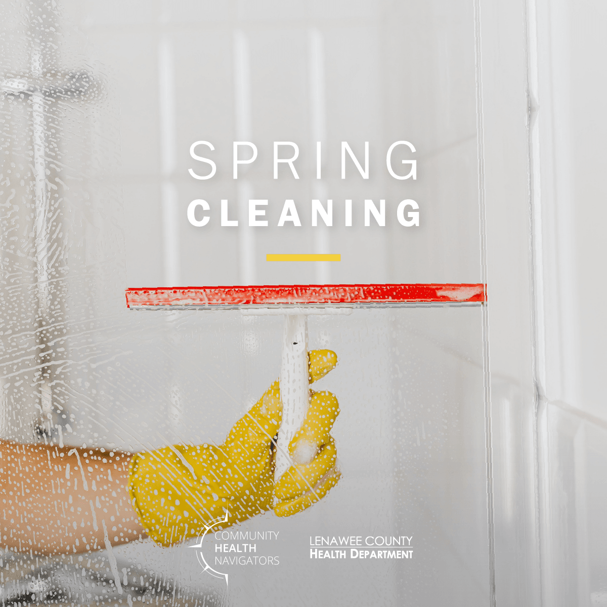 someone cleaning a window with the words Spring Cleaning on it